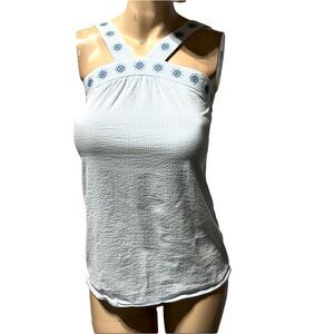 Southern Tide Clara Embroidered Seersucker Tank Top Boat Blue & White Size XS